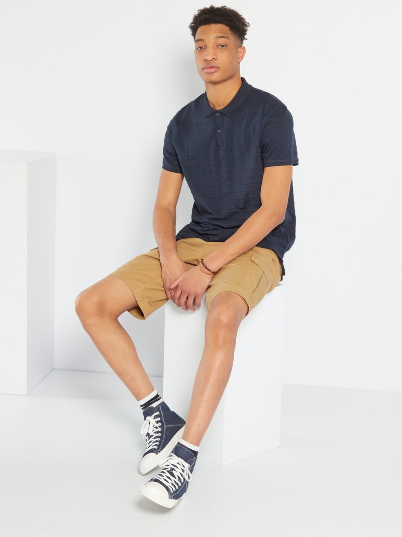Polo às riscas jacquard +1m90 Azul Marinho - Kiabi
