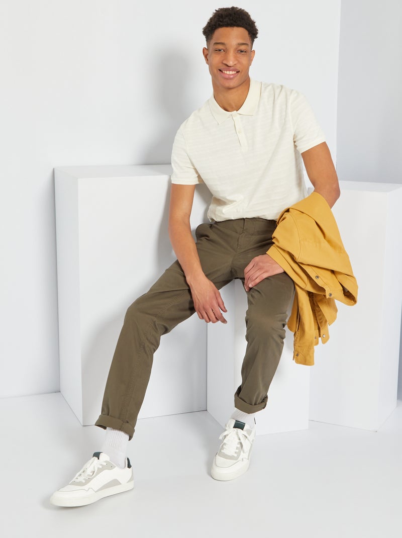 Polo às riscas jacquard +1m90 BRANCO - Kiabi