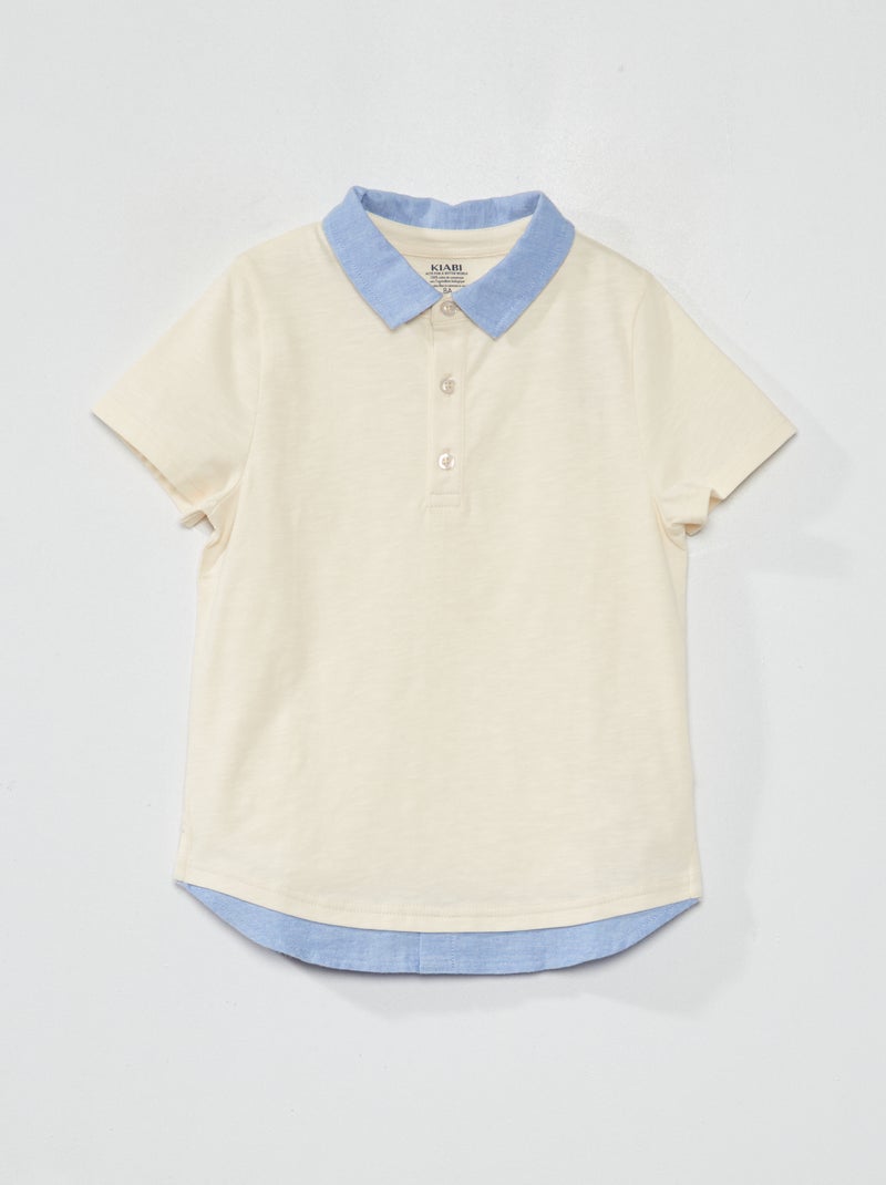 Polo bi-matéria efeito 2 em 1 BRANCO - Kiabi