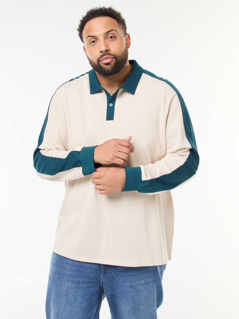 Polo bicolor de mangas compridas Bege - Kiabi