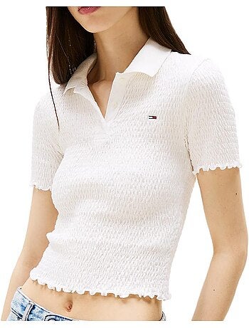 Polo Branco de Mulher Tommy Hilfiger com Efeito Franzido