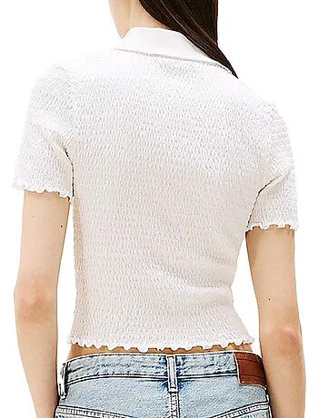 Polo Branco de Mulher Tommy Hilfiger com Efeito Franzido