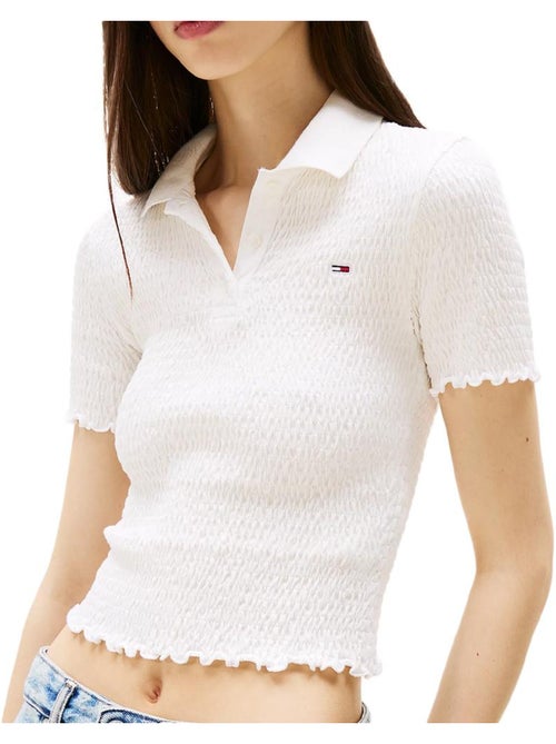 Polo Branco de Mulher Tommy Hilfiger com Efeito Franzido - Kiabi Polo Branco de Mulher Tommy Hilfiger com Efeito Franzido - Kiabi