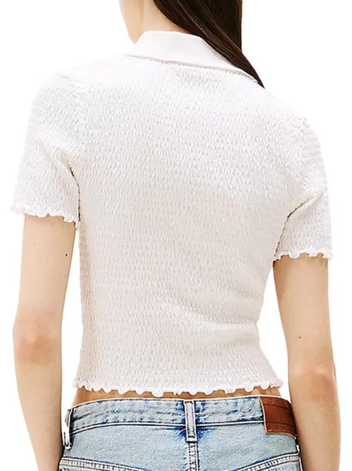 Polo Branco de Mulher Tommy Hilfiger com Efeito Franzido - Kiabi Polo Branco de Mulher Tommy Hilfiger com Efeito Franzido - Kiabi