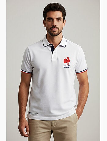 Polo branco seleção francesa de râguebi ? Coleção yannick ? Licença oficial ffr