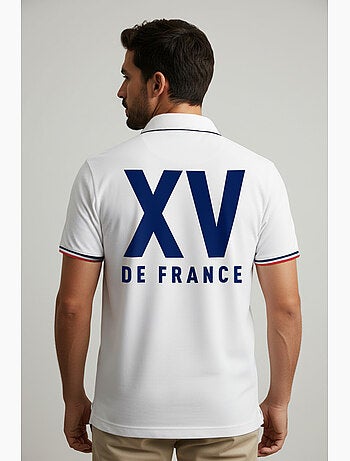 Polo branco seleção francesa de râguebi ? Coleção yannick ? Licença oficial ffr