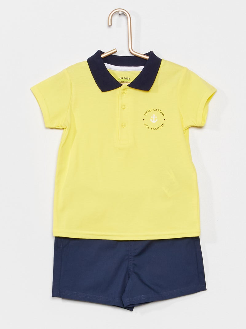 Polo + calções de algodão - 2 peças AMARELO - Kiabi