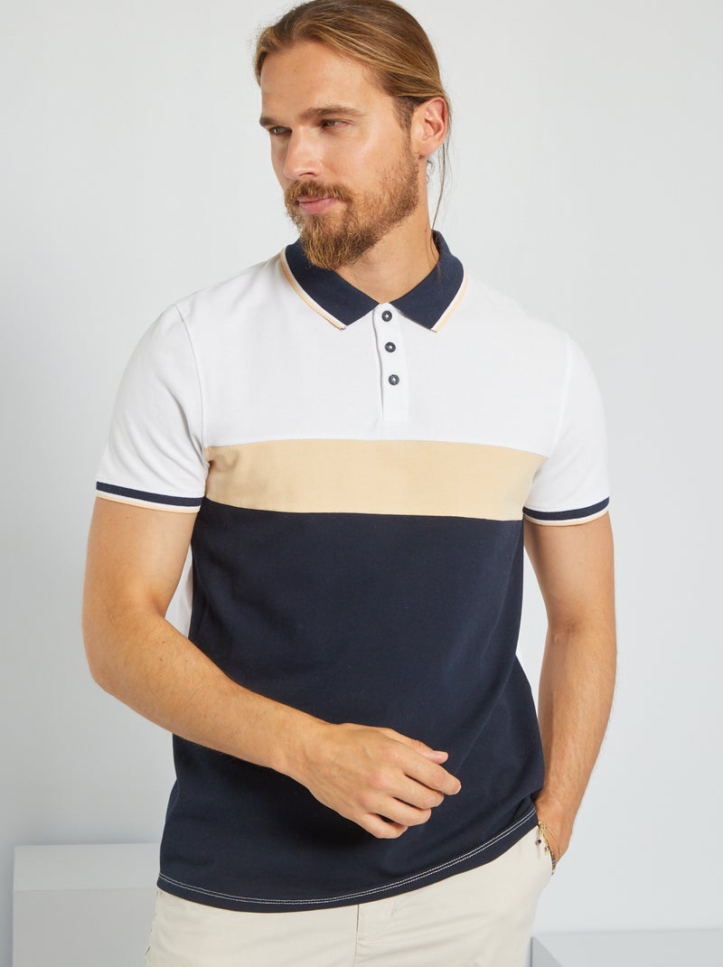 Polo color-block em piqué de algodão AMARELO - Kiabi