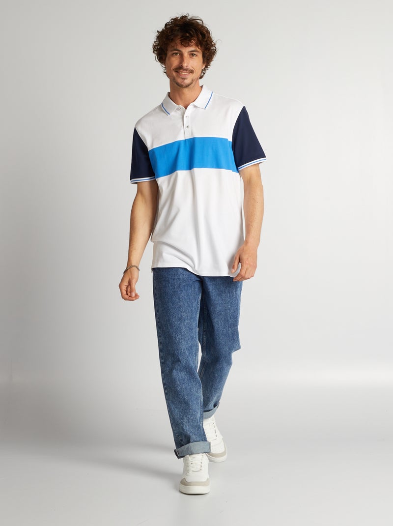 Polo color-block em piqué de algodão AZUL - Kiabi