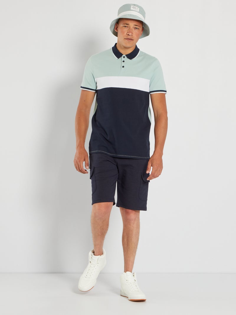 Polo color-block em piqué de algodão Azul - Kiabi