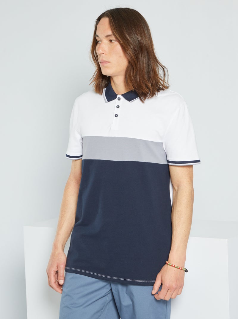 Polo color-block em piqué de algodão AZUL - Kiabi