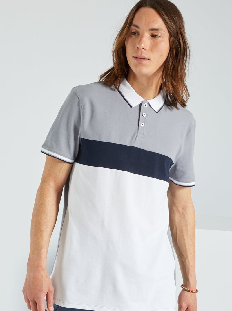 Polo color-block em piqué de algodão Branco - Kiabi