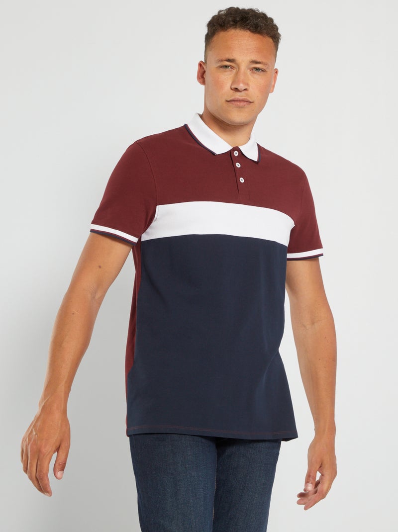 Polo color-block em piqué de algodão Castanho - Kiabi