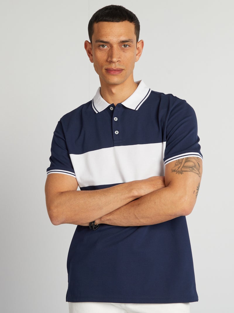 Polo color-block em piqué de algodão PRETO - Kiabi