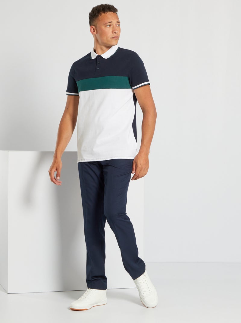 Polo color-block em piqué de algodão VERDE - Kiabi