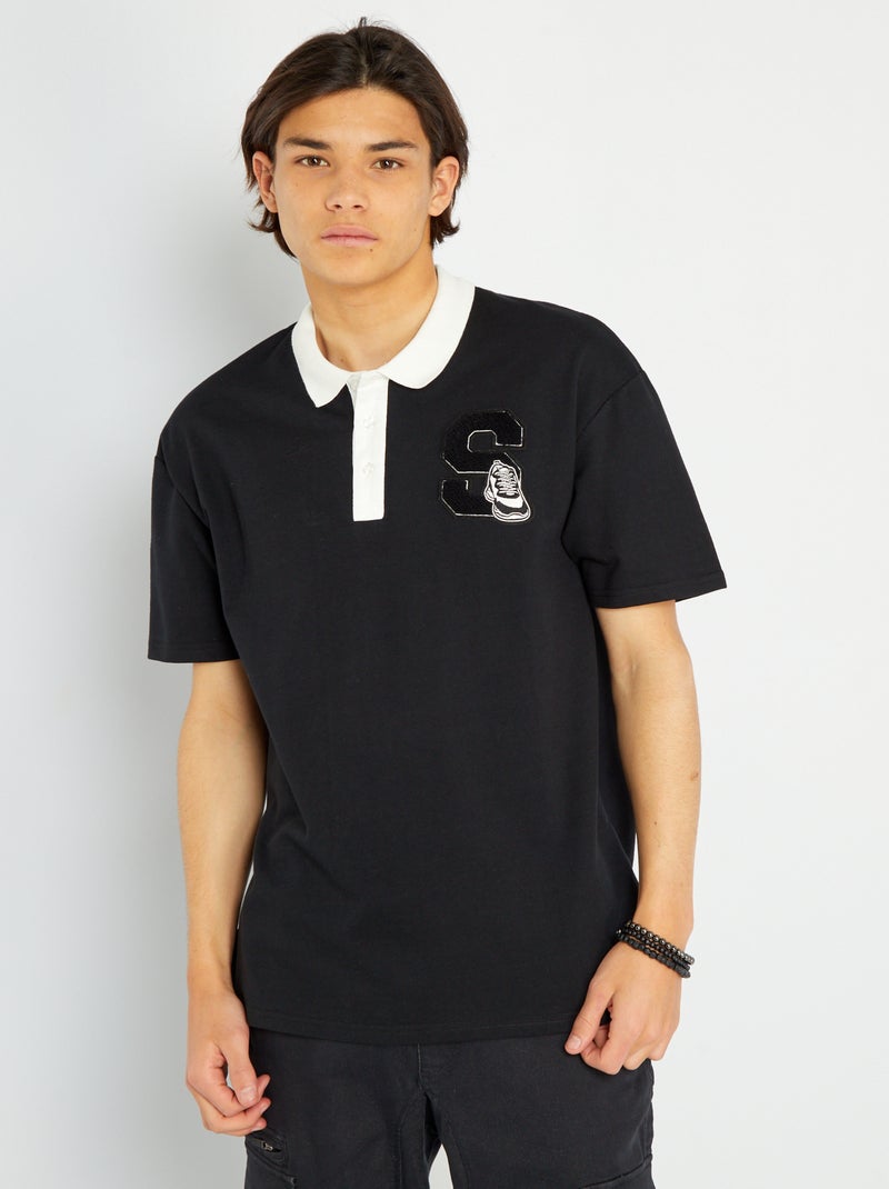 Polo com bordado frontal PRETO - Kiabi