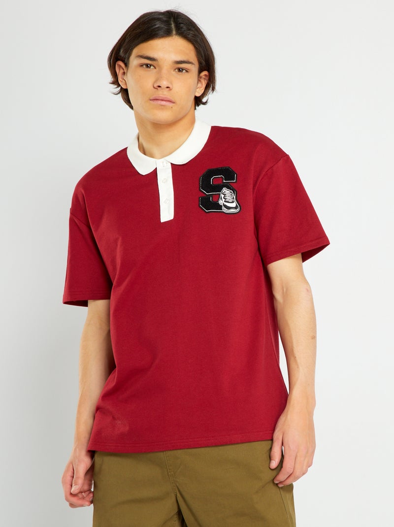 Polo com bordado frontal PRETO - Kiabi