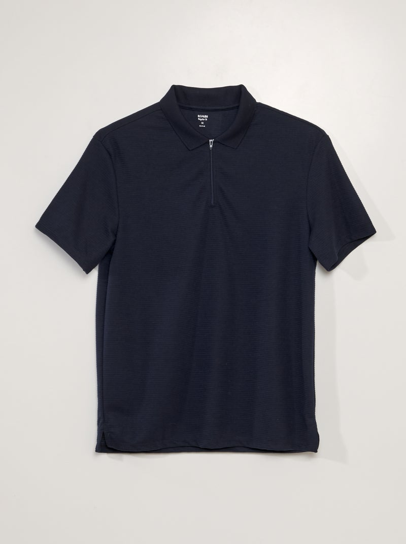 Polo com colarinho com fecho em malha texturizada AZUL - Kiabi