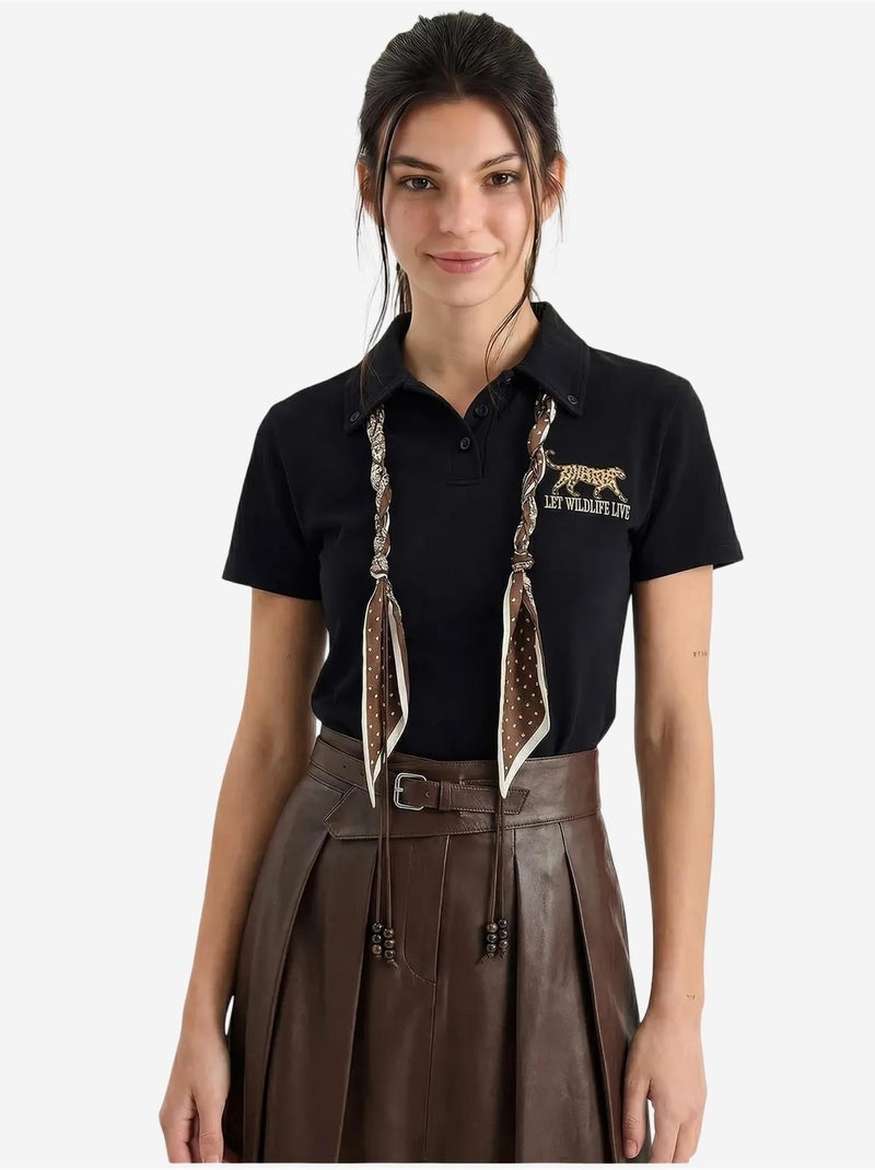 Polo com estampado de texto bordado lucci Preto - Kiabi