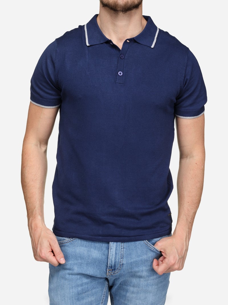 Polo com gola com debrum - Bill Tornade Branco Azul - Kiabi