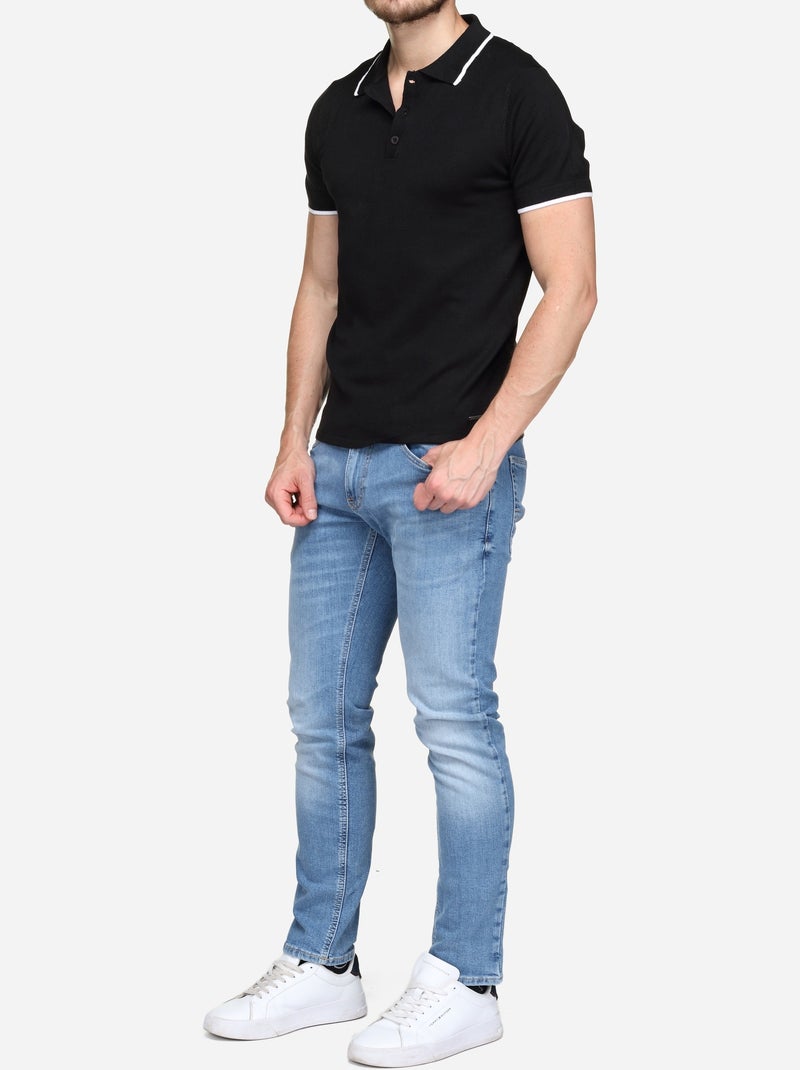 Polo com gola com debrum - Bill Tornade Preto - Kiabi