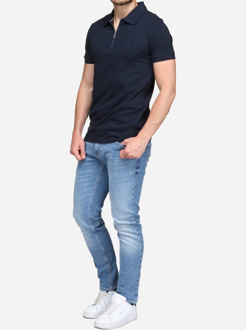 Polo com gola com fecho - Torrente Azul escuro - Kiabi