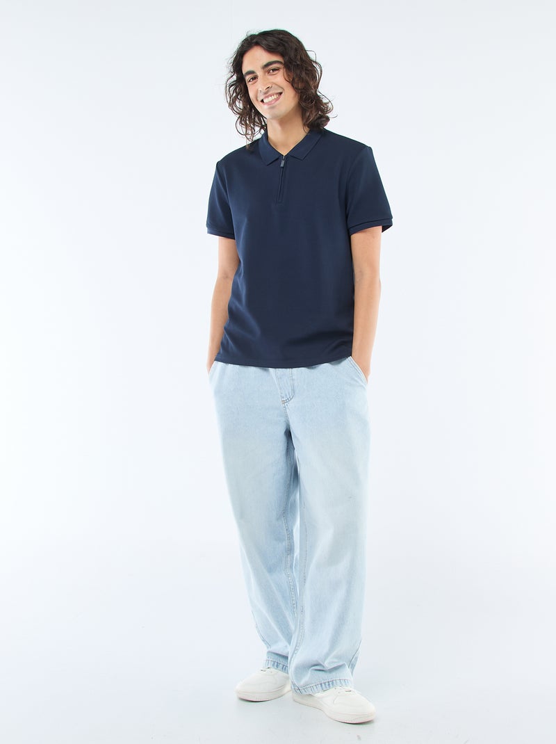 Polo com gola com zíper Azul - Kiabi