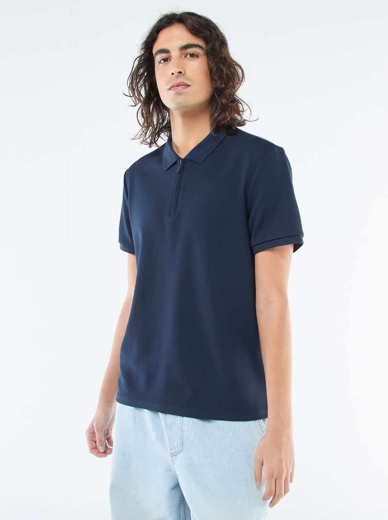 Polo com gola com zíper Azul - Kiabi