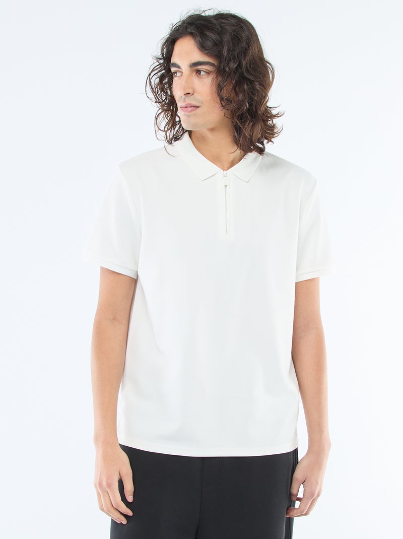 Polo com gola com zíper Branco - Kiabi