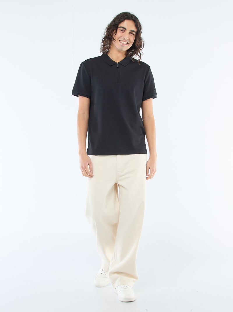 Polo com gola com zíper Preto - Kiabi