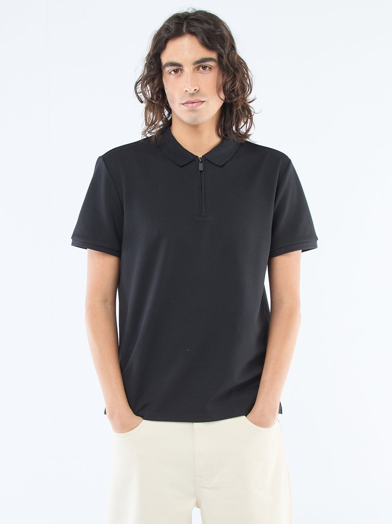 Polo com gola com zíper Preto - Kiabi