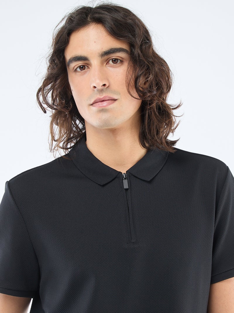 Polo com gola com zíper Preto - Kiabi