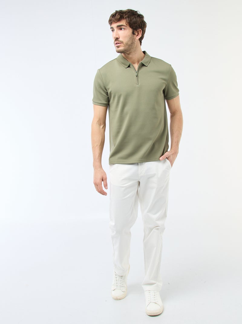 Polo com gola com zíper Verde - Kiabi