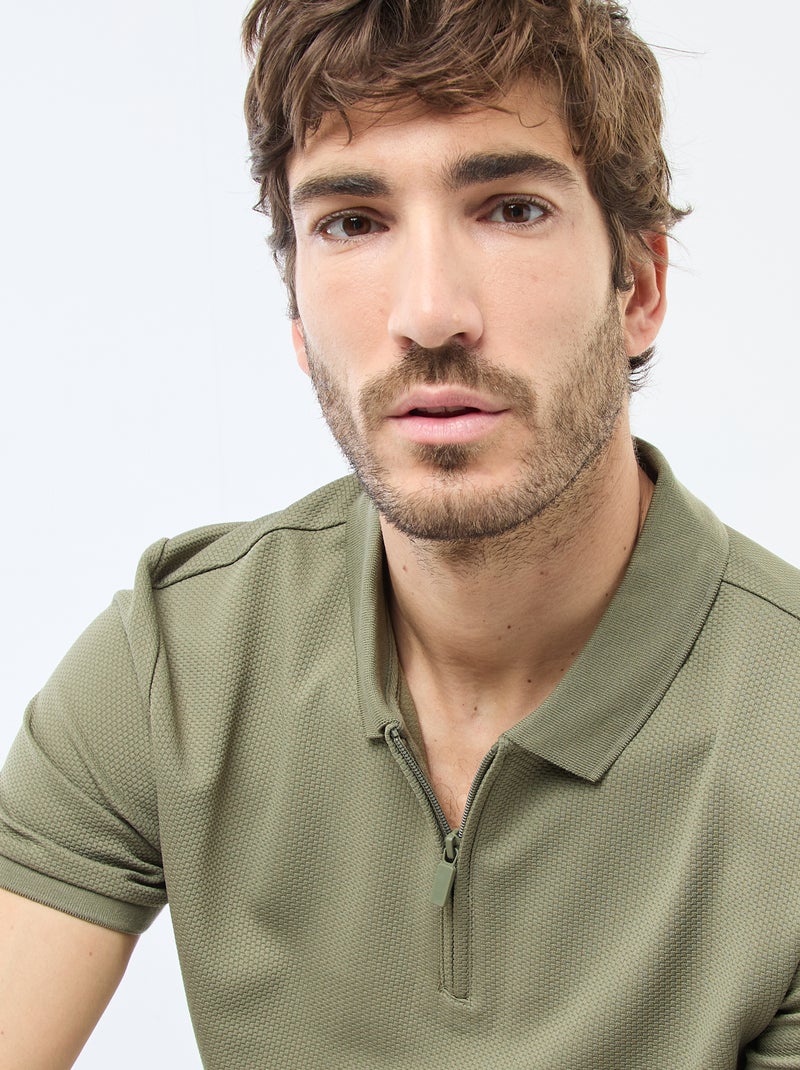 Polo com gola com zíper Verde - Kiabi