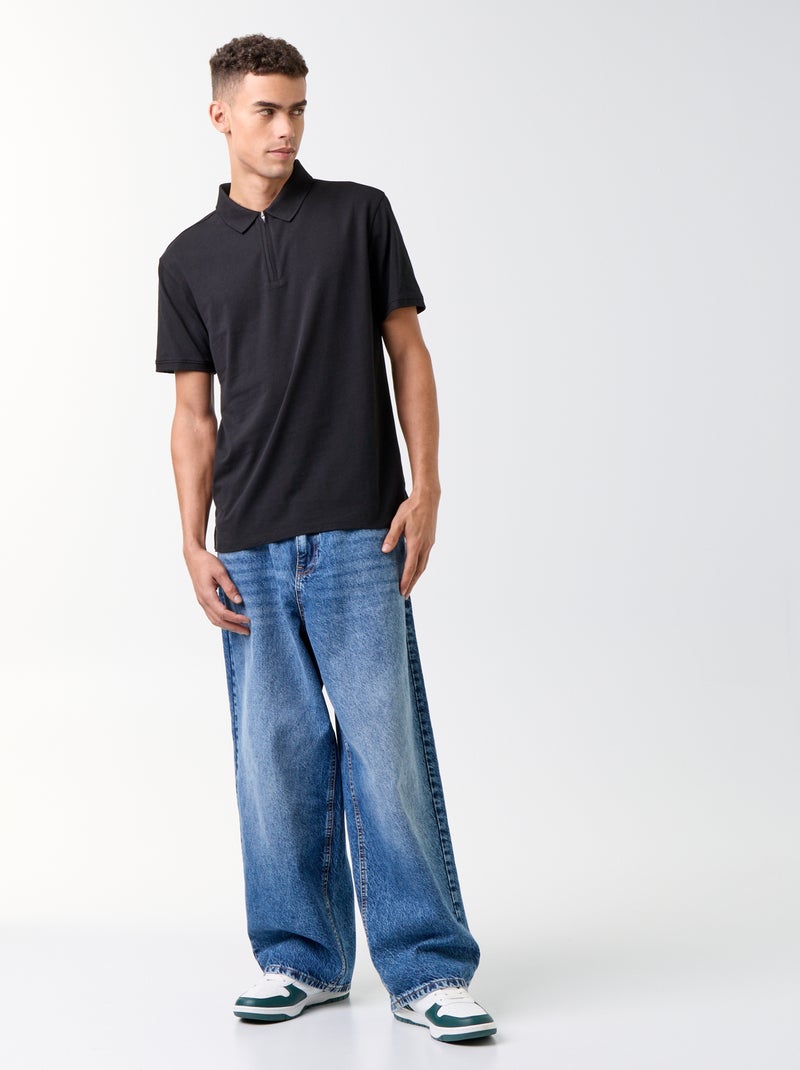Polo com gola de fecho Preto - Kiabi