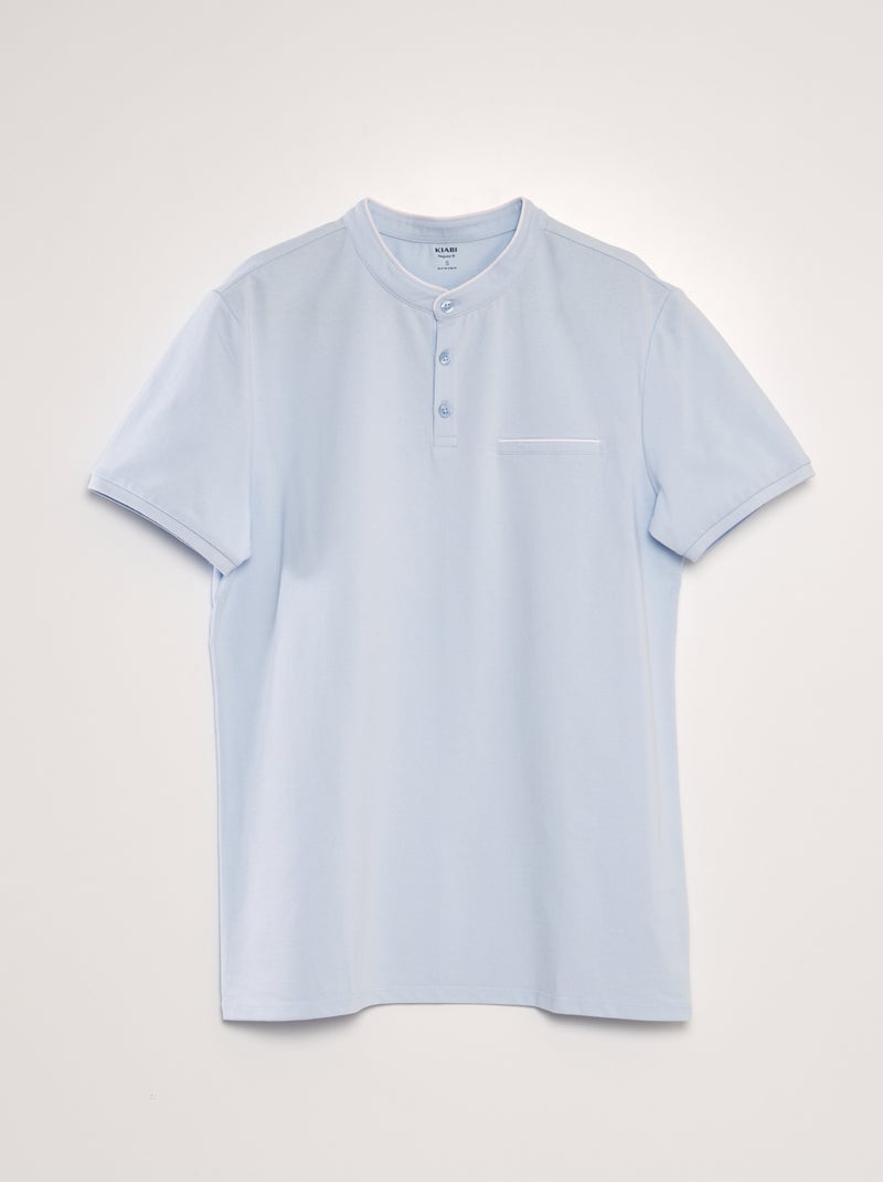 Polo com gola mao em piqué de algodão AZUL - Kiabi