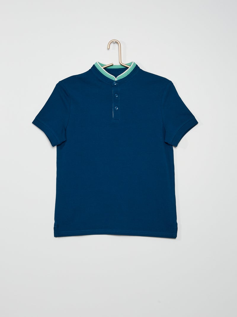Polo com gola mao em piqué de algodão AZUL - Kiabi