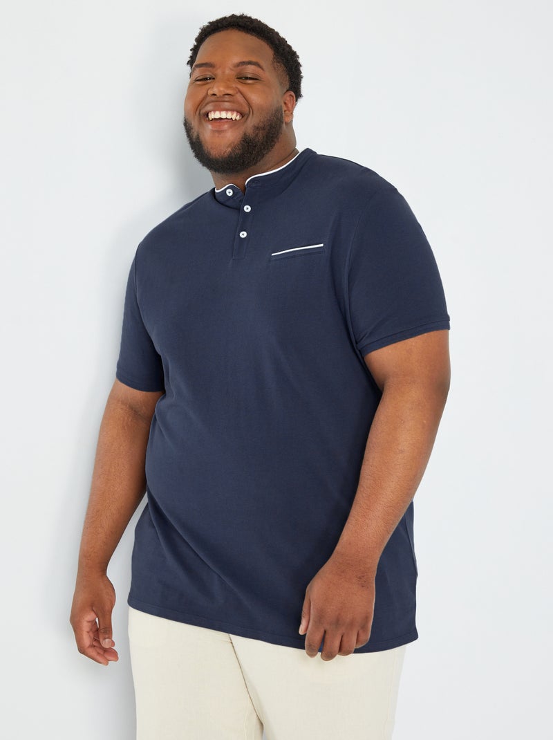 Polo com gola mao em piqué de algodão AZUL - Kiabi