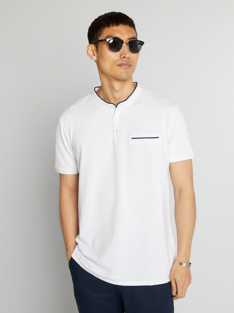 Polo com gola mao em piqué de algodão BRANCO - Kiabi