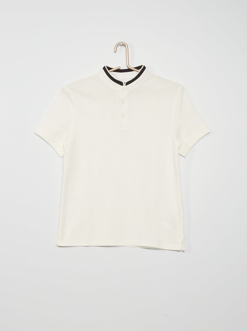 Polo com gola mao em piqué de algodão BRANCO - Kiabi