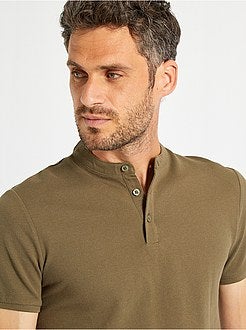 Polo com gola mao em piqué de algodão - Kiabi