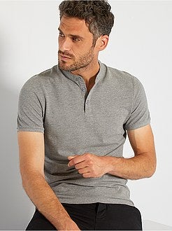 Polo com gola mao em piqué de algodão - Kiabi