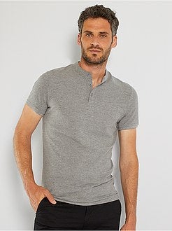 Polo com gola mao em piqué de algodão - Kiabi