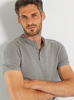 Polo com gola mao em piqué de algodão - Kiabi