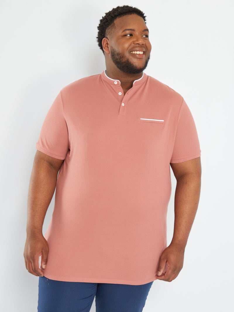 Polo com gola mao em piqué de algodão ROSA - Kiabi