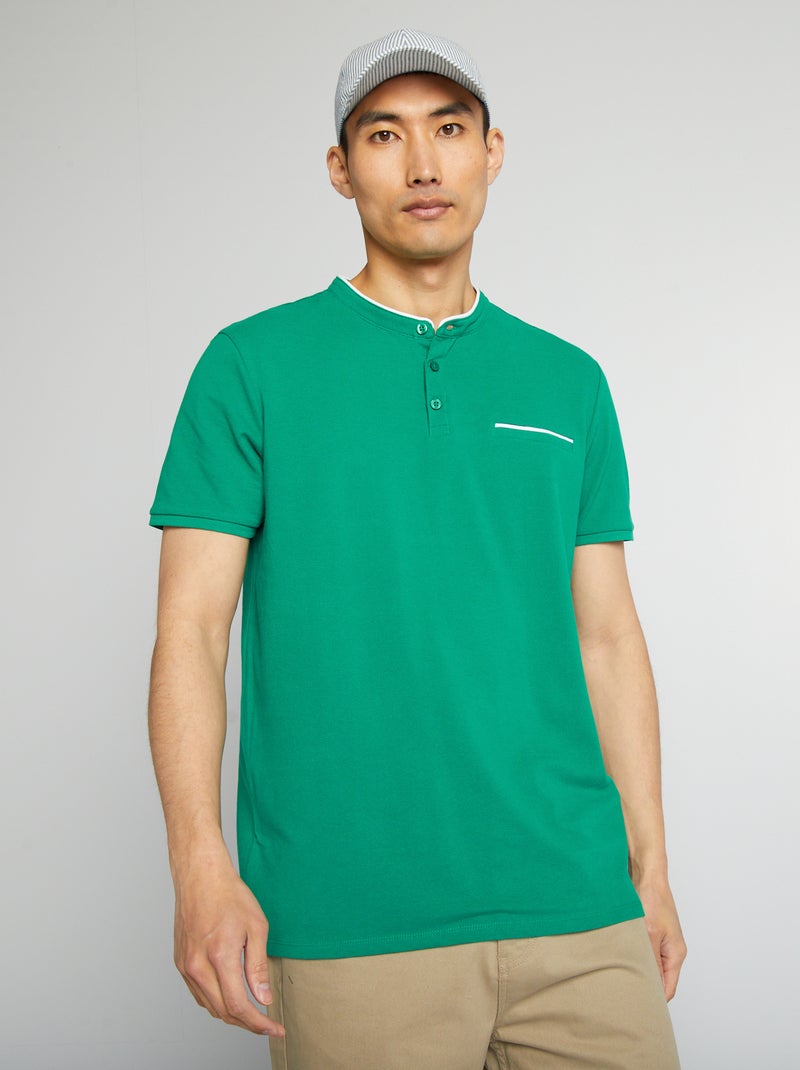 Polo com gola mao em piqué de algodão VERDE - Kiabi