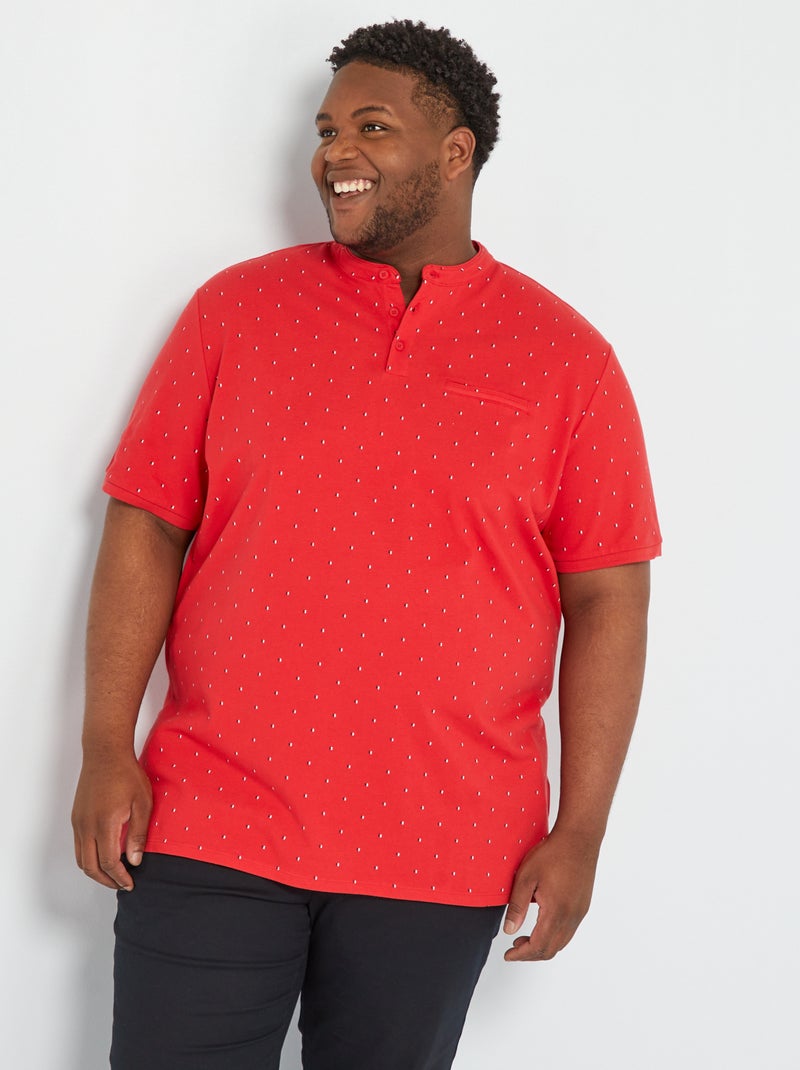 Polo com gola mao em piqué de algodão VERMELHO - Kiabi