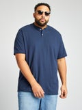 Polo com gola tunisina de manga curta Azul Preto - Kiabi