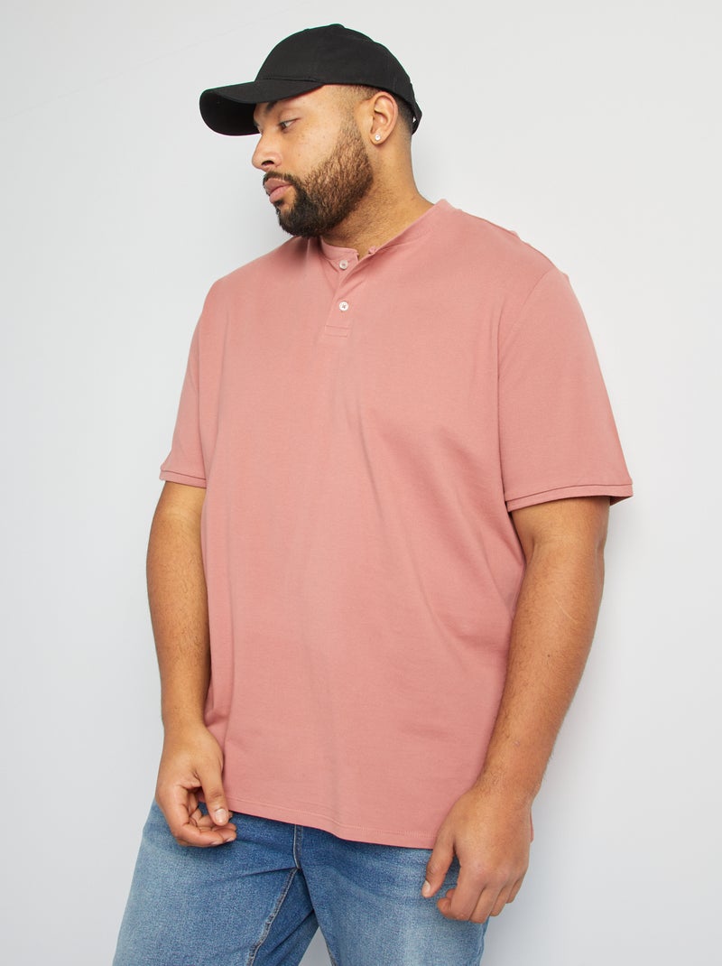 Polo com gola tunisina de manga curta ROSA - Kiabi
