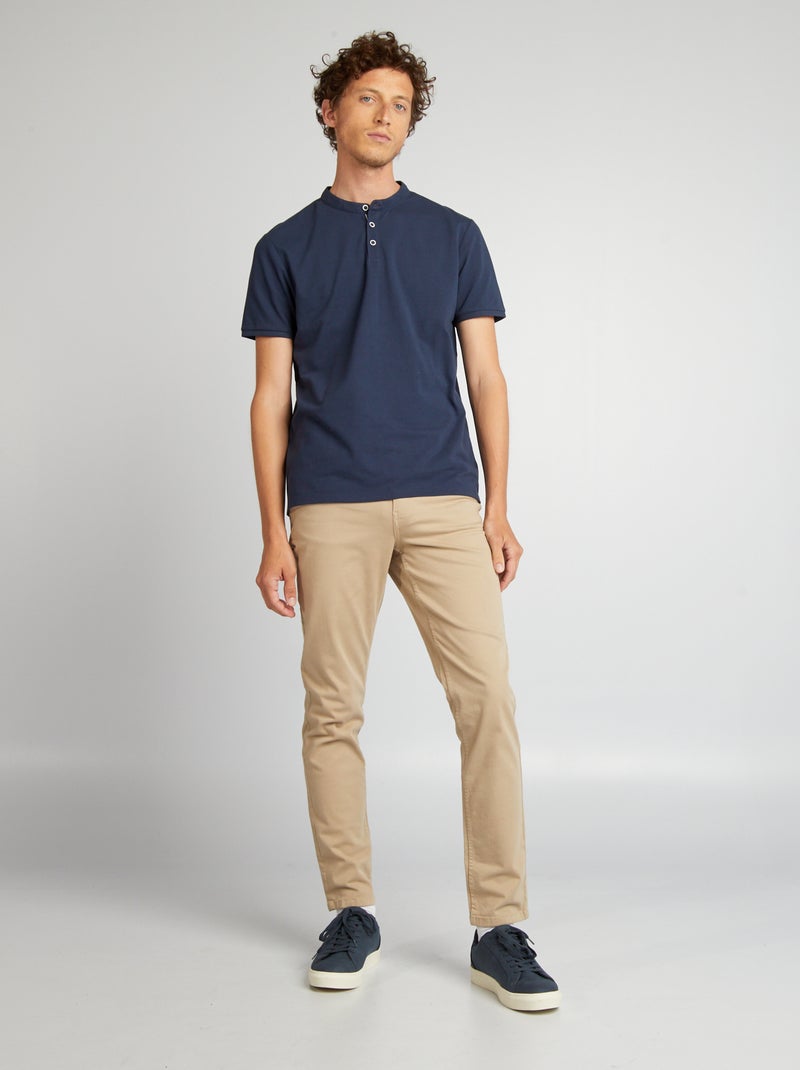 Polo com gola tunisina PRETO - Kiabi
